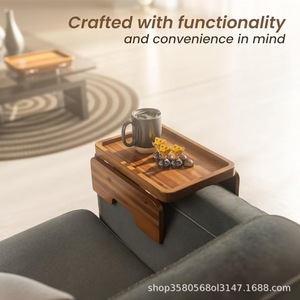 Mesa plegable de madera maciza para sofá con portavasos para uso doméstico, bandeja de madera multiusos - Product Image 3