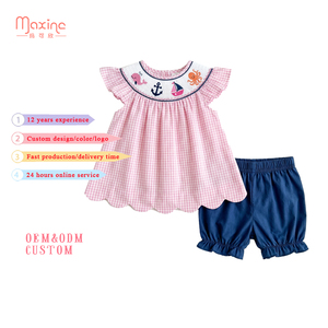 Nouveaux ensembles de vêtements pour enfants en coton brodé, tenues pour filles, ensembles de vêtements d'été personnalisés pour filles - Product Image 1
