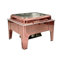 Chauffe-Plat Commercial de Luxe Premium Carré Or Rose avec Couvercle en Verre et Charnière Hydraulique pour Buffet