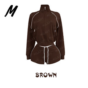 Conjuntos Deportivos de 2 Piezas para Mujer con Logo Personalizado, Chaquetas de Manga Larga y Shorts en Algodón de Color Contraste - Product Image 4