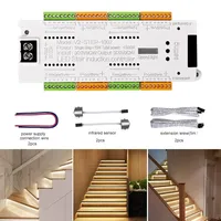 Contrôleur d'éclairage LED pour escalier V2, DC 12V 24V, 32 canaux, capteur PIR pour escaliers intérieurs, variateur d'intensité pour l'éclairage des escaliers