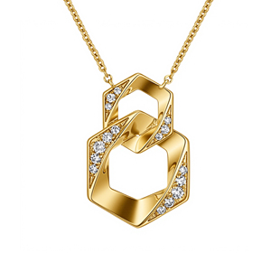 สร้อยคอทองคำ18K สำหรับผู้หญิงสไตล์วินเทจจี้หกเหลี่ยมที่เชื่อมต่อกันพร้อมสายโซ่สำหรับงานแต่งงาน - Product Image 3