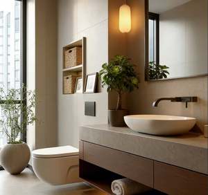 Mueble de Baño Flotante de Madera con Lavabo, Encimera, Estantes de Almacenamiento Abiertos y Cajón, Tocador de Baño para Almacenamiento en el Hogar - Product Image 5
