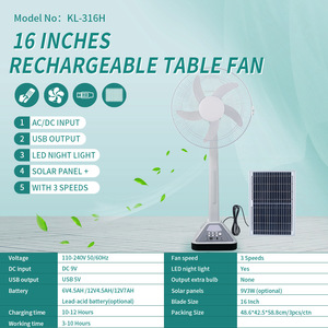 Ventilador de Mesa Recargable de 16 Pulgadas KL-316H con Panel Solar, Salida USB y Luz Nocturna LED - Product Image 1