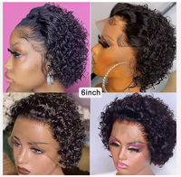 Perruques Courtes Bouclées Afro Pixie Cut en Dentelle pour Femme Noire, Perruque Pixie Cut en Cheveux Humains avec Dentelle Frontale 13x1 et Raie en T, Vente en Gros