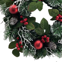 Guirlande de Noël décorative Senmasine 40 cm à suspendre en extérieur, avec feuilles artificielles, baies rouges, cônes de pin et branche enneigée