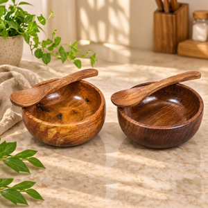 Custom Classic Acacia <b>Wood</b> Salad Bowl Set with Matching Spoons Eco-Friendly Durable Food Serving Bowls & Utensils OEM Wholesale - Product Image 1