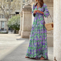 Robe décontractée ample à imprimé floral pour femme, nouvelle collection printemps, élégante, col en V, style bohème, coupe évasée