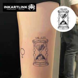 Tatuaje Semipermanente de Diseño Artístico de Calavera con Reloj de Arena Surrealista, Resistente al Agua, con Jugo de Fruta Natural, Dura 2 Semanas - Product Image 2