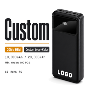 Batería Externa Personalizada al por Mayor para Electrónica de Consumo, 10000mAh 20000mAh, con 3 Cables Integrados, Pantalla Digital, Salida USB Dual, para Exteriores - Product Image 1