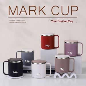 Tasse à café de bureau transfrontalière en acier inoxydable 304, mug isotherme double paroi avec couvercle et poignée, cadeaux d'affaires classiques, écologiques et colorés - Product Image 4