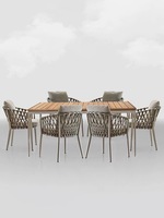 İskandinav halat Rattan alüminyum su geçirmez yemek masası sandalyesi veranda restoran alüminyum istiflenebilir açık yemek sandalyesi bahçe otel için