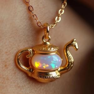 Aobao 天然石ペンダントネックレス アラジン魔法のランプ 欧米風ヴィンテージジュエリー 光るティーポットビーズ 銅ネックレス - Product Image 1