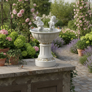 12 inch năng lượng mặt trời nhựa Cherub chim tắm với ánh sáng dẫn, ngoài trời Vườn Tượng chim trung chuyển đài phun nước, trang trí thiên thần vườn - Product Image 2