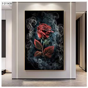 2025 mới hiện đại màu đen vẻ đẹp hoa trang trí tường bức tranh tường hành lang treo màu sắc tưởng tượng Hoa Sứ Pha Lê - Product Image 6