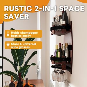 Portabottiglie in legno portabottiglie in legno portabottiglie da parete decorativo Vintage - Product Image 4