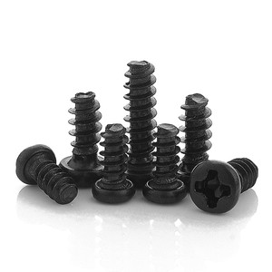 Vis autotaraudeuses à tête ronde en acier au carbone oxydé noir de grade 4.8, à queue plate, M2 M2.5 M3 M3.5 M4 pour plaques et panneaux en plastique - Product Image 1