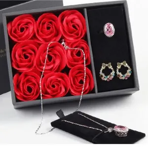 Set di gioielli unici di lusso in similpelle con logo personalizzato scatole regalo di san valentino rosa