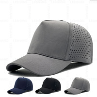 Gorra de béisbol perforada cortada con láser de secado rápido a la moda, gorra de camionero de 5 paneles con logotipo bordado personalizado de poliéster