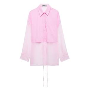 Camisa Oversize de <span class=keywords><strong>Tul</strong></span> <span class=keywords><strong>Transparente</strong></span> con Parches, Estilo Europeo-Americano, Primavera/Verano 2026, con Cinturón, Manga Larga y un Solo Botón para Mujer - Product Image 1