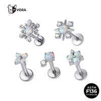 Labret en Titane G23 ASTM F136 sans filetage, avec Opale Synthétique et Grappe de Zircons Cubiques, pour Enfants, Bijou de Corps Tendance