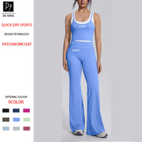 Ensemble de yoga à séchage rapide, couleur contrastée, débardeur, pantalon évasé taille haute, vêtements de fitness et de course