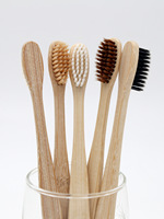 Échantillon Gratuit - Vente en Gros Personnalisée - Brosse à Dents en Bambou Noir Biodégradable et Écologique - Manche Rond - Brosse à Dents en Bambou au Charbon de Bois