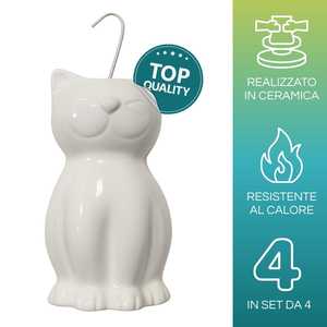Evaporatori d'acqua in ceramica bianca a forma di gatto 10,5x3,5x16 cm, umidificatori a radiatore, set da 4 - Product Image 5