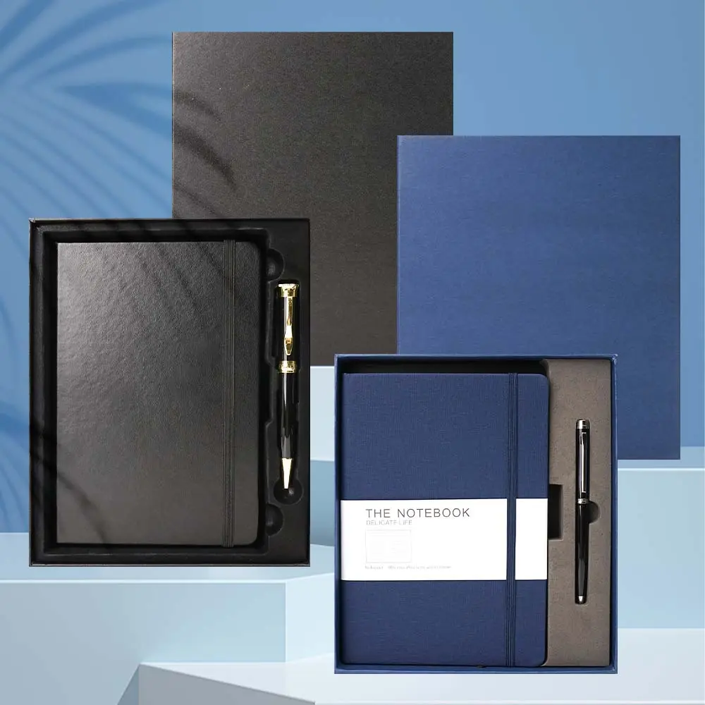 Op Maat Gemaakte Logo Zakelijke Briefpapier Notebook Planner Luxe Pu Lederen Notebook En Pen Cadeau Set