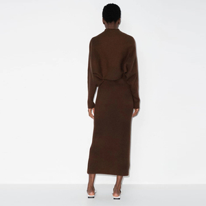 GUOOU abito personalizzato <span class=keywords><strong>in</strong></span> <span class=keywords><strong>maglia</strong></span> a costine <span class=keywords><strong>marrone</strong></span> abito Midi senza maniche a maniche lunghe Cardigan lavorato a <span class=keywords><strong>maglia</strong></span> abiti da donna - Product Image 4