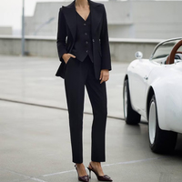 Fabricants de vêtements pour femmes, veste de costume de bureau formelle pour femmes, pantalon et gilet sur mesure, ensemble trois pièces noir pour femmes