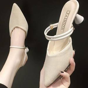 Sandales à plateforme à talon mi-haut pour femme, style français, à bout pointu, polyvalentes, pour l'extérieur et la détente estivale - Product Image 1