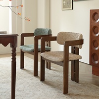 Chaise de thé vintage de style français avec accoudoirs et dossier, chaise de salle à manger mobile pour usage domestique, en bois de frêne massif, revêtement en coton et lin