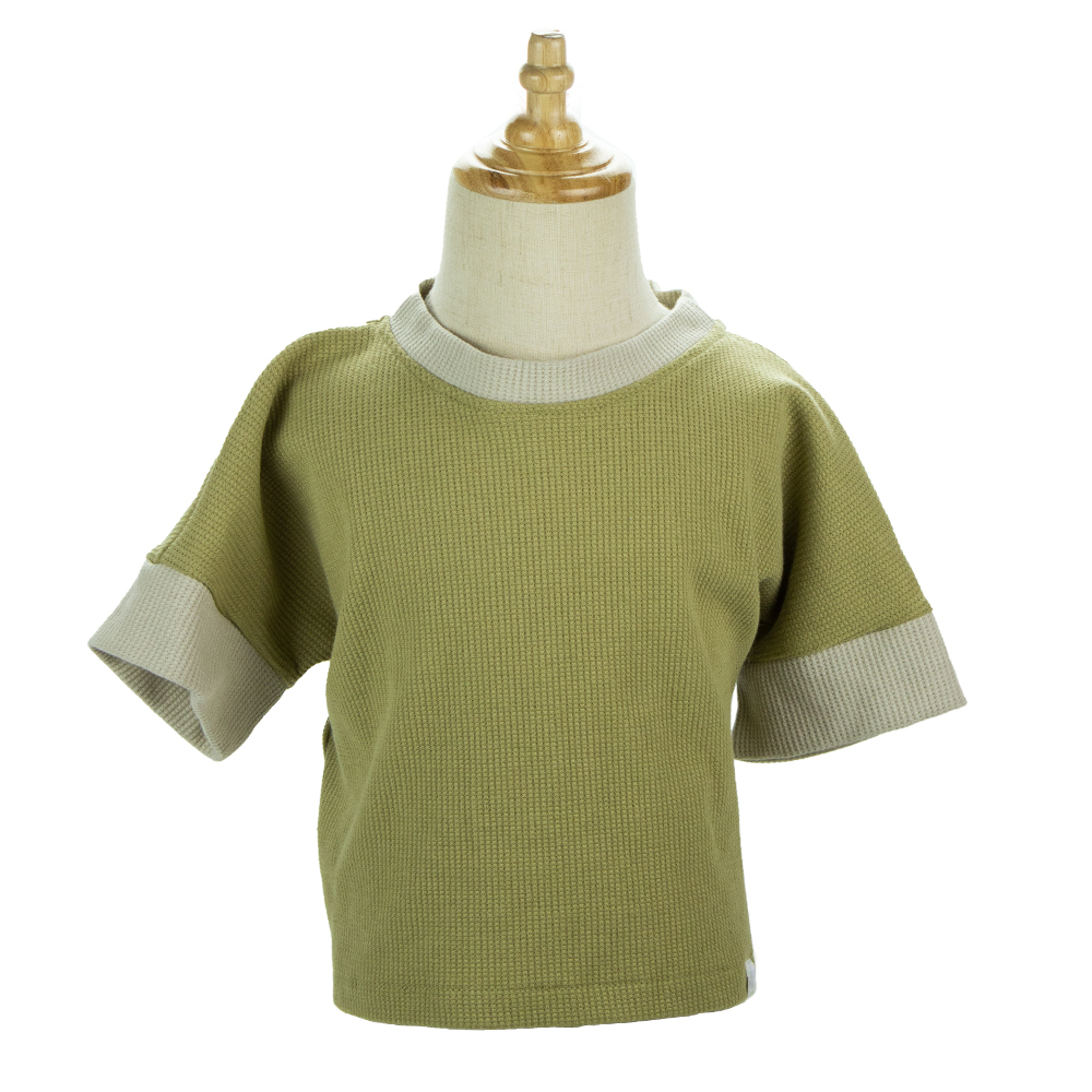 Children Olive Waffle Short Sleeve T-Shirt Baby Girls' Oversize Tee with Solid Pattern Factory Wholesale Baby Clothes