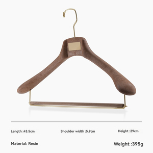 Perchas de Lujo Personalizadas con Logotipo, de Resina Color Nogal, con Ganchos de Acero Inoxidable para Tiendas de Ropa y Armarios - Product Image 2
