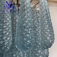 Lustre suspendu de luxe rétro français médiéval moderne, en verre texturé bleu goutte d'eau, pour salle à manger de villa et entrée de hall