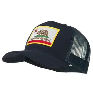 Wholesale California State Bear Hat Flag Patched Twill Mesh Trucker Cap Custom Logo Navy Blue Hat