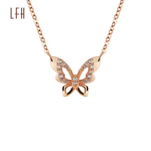 Trendy 18k Real Gold Butterfly Pendant Necklace Custom Jewelry With Link Chain For Women Oro 18k Original 18k Pure Gold Jewelry