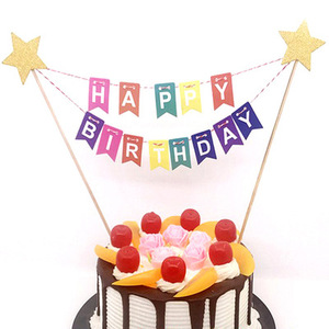 <span class=keywords><strong>Guirlande</strong></span> à décoration de gâteau d'anniversaire, drapeaux de fanions faits à la main avec pôle en bois et Roses ivoire - Product Image 3