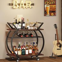 Chariot de Service Mobile Moderne avec Roues, Chariot de Bar Industriel en Bois avec Porte-Bouteilles et Porte-Verres pour Cuisine et Salle à Manger