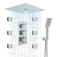 Robinet thermostatique encastré Xinxi de 12 pouces, style américain, en acier inoxydable brossé doré, à température constante avec LED