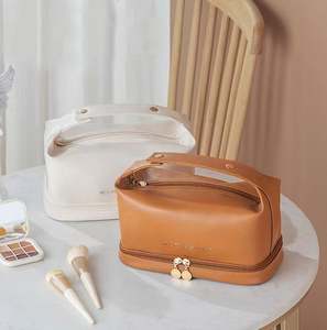 Sac de maquillage pour femme en cuir PU personnalisé, multifonctionnel, imperméable, avec fermeture éclair, Peachloft, grande capacité, mini sac de voyage - Product Image 1