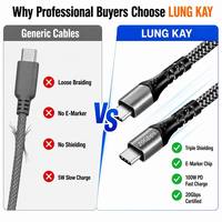 Kabel USB 3.2 Gen 2x2 Type-C LUNG KAY 20Gbps 100W PD 4K Video, Kabel Data Berlapis Nilon Terproteksi untuk MacBook SSD Monitor, OEM Grosir