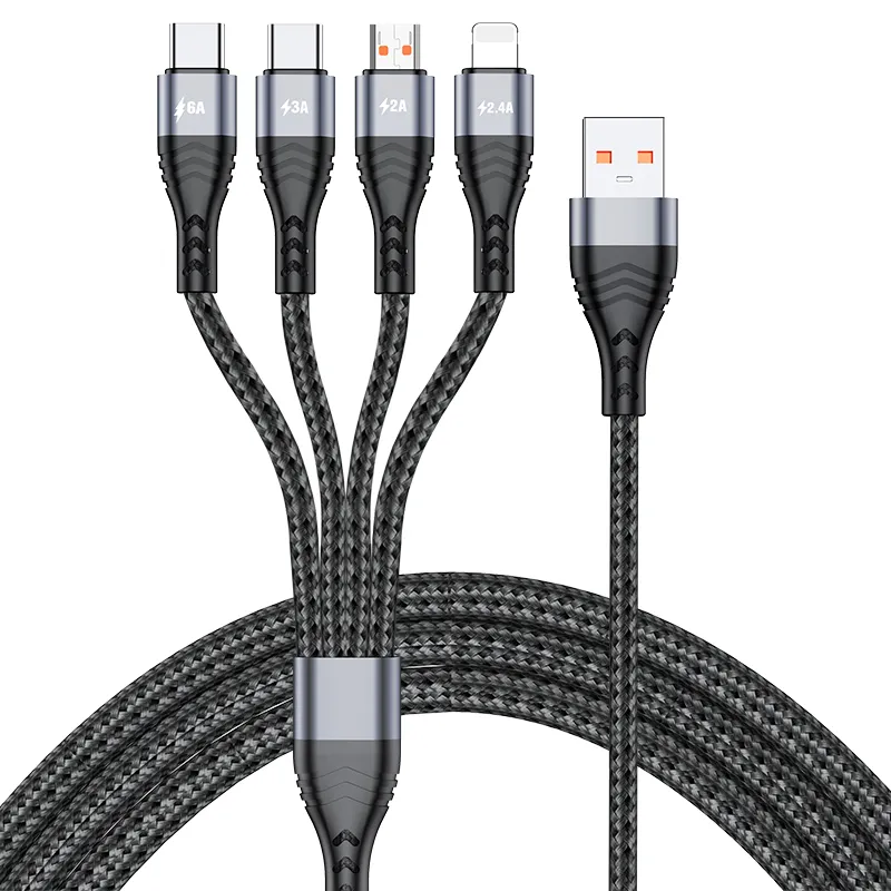 66W Snel Opladen 4 In 1 Usb Kabel 6A Nylon Gevlochten Multi Charger Cable