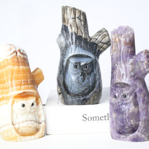 Venta al por mayor de artesanías de cristal curativas de alta calidad, talladas a mano con forma de búho en tronco de árbol, calaveras y estatuas de Feng Shui para regalo. - Product Image 4