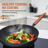 Ensemble de casseroles en fonte avec poignée en bois, 3 pièces, poêle antiadhésive avec couvercle en verre, compatible induction