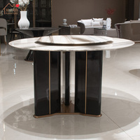 Ensemble de table à manger moderne en bois massif avec miroir, style italien de luxe, 6 places, avec plateau en marbre blanc, pour salle à manger de villa