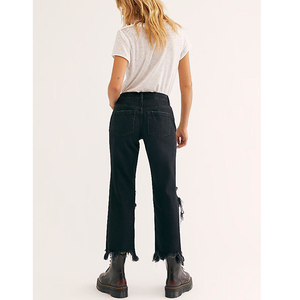 <span class=keywords><strong>2022</strong></span> mujer <span class=keywords><strong>moda</strong></span> mamá Jeans logotipo personalizado negro Denim rasgado mujeres Jeans pantalones sueltos destruidos Boyfriend Jeans - Product Image 2