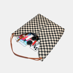 Nuova Borsa a Tracolla Hobo alla Moda in Pelle PU con Motivo a Quadri per Donne - Product Image 4