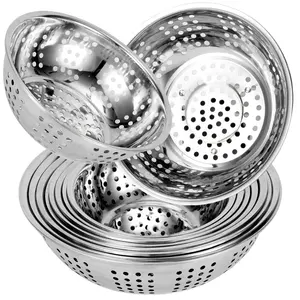 Ustensiles de cuisine restaurant bol de filtre de drainage en acier inoxydable bol de filtre à grand trou pour laver les fruits et les légumes